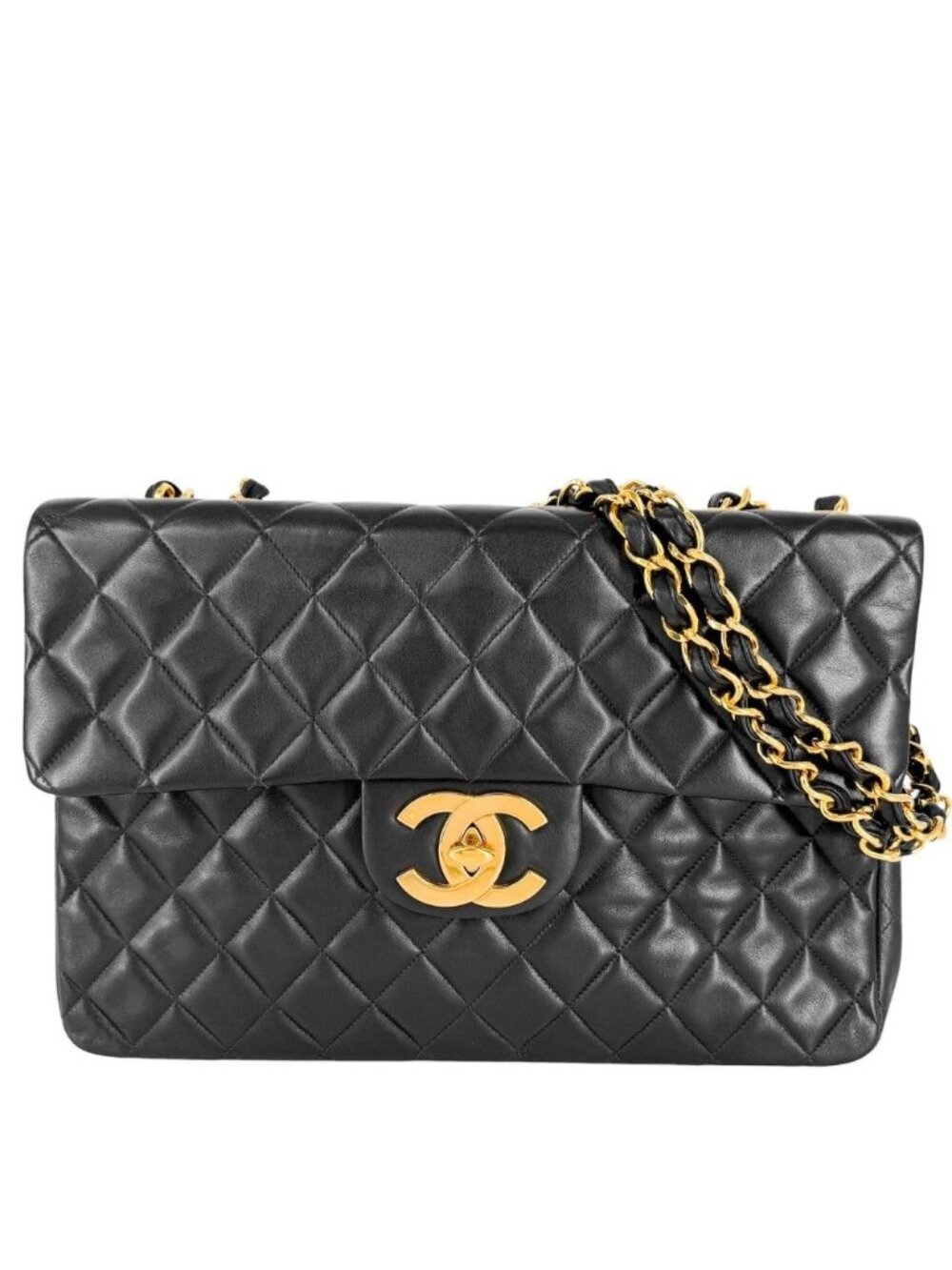Chanel Shoulder Bag Maxi Quilted 34 CC Logo Double Chain Crossbody Turnlock
